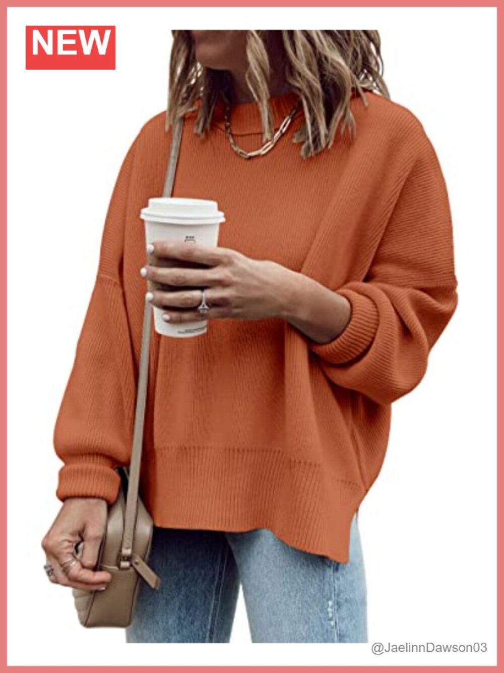 Oversized Tunic Sweater Loose Fit Ribbed Knit Crewneck Pullover